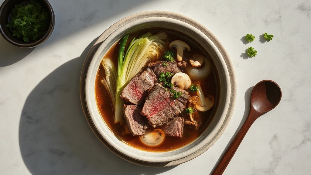 Simple Miso Soup with Beef and Mushrooms