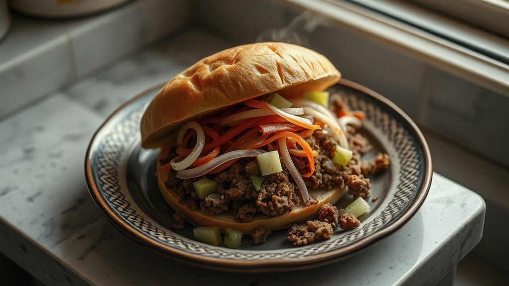 Ground Beef and Veggie Ciabatta Sandwich