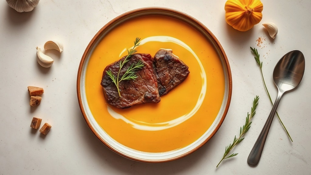 Beef Steak and Garlic Butternut Squash Soup