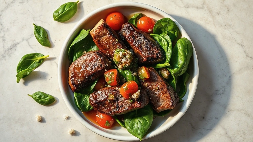 Beef Steak with Salsa and Spinach