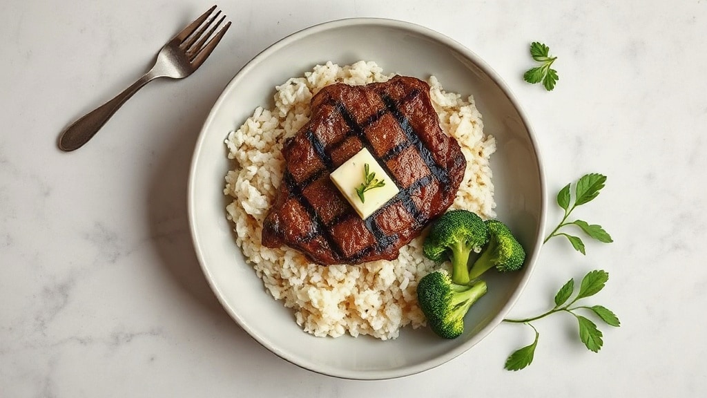 Sirloin Steak with Rice and Broccoli